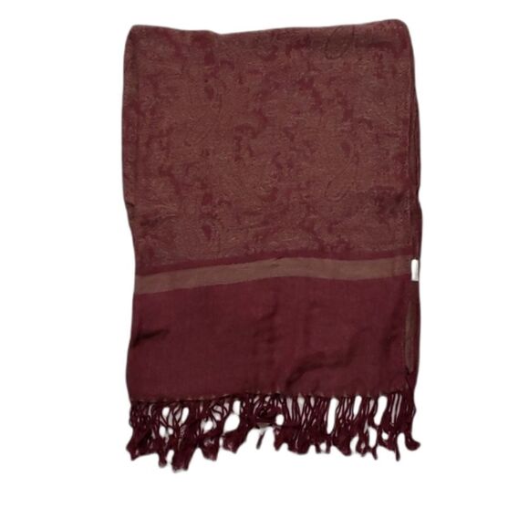 Filigree Print Scarf in tan and wine - Picture 1 of 1